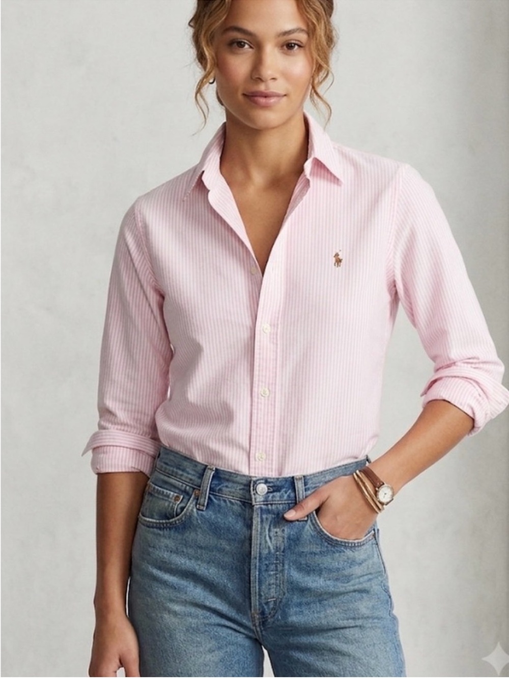 Ralph Lauren Pinstripe Oxford Shirt Pink Size Small Button Up Preppy 100% Cotton - Picture 2 of 13